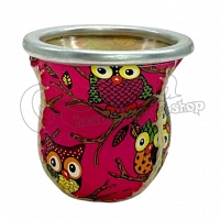 Yerba Mate teához ivóedény bagoly mintás rózsaszín 150 ml