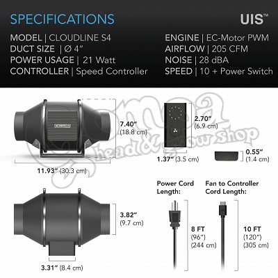 AC Infinity Cloudline pro S4 ventillátor sebességszabályzóval 6