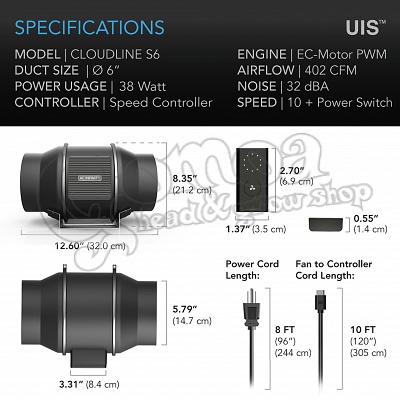 AC Infinity Cloudline pro S6 ventillátor sebességszabályzóval 7